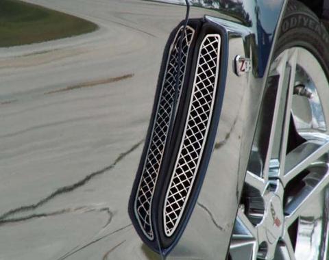 American Car Craft 2006-2013 C6 Z06 Corvette - Laser Mesh Side Vent Grilles 2Pc, Polished Stainless Steel 042055