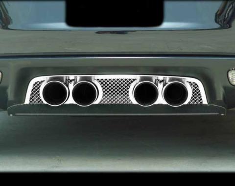 American Car Craft 2005-2013 C6 Corvette - Laser Mesh Exhaust Filler Panel, Corsa 3.5 Quad Tips, Stainless Steel 042009