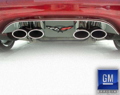 American Car Craft 1997-2004 C5/Z06 Corvette - Exhaust Filler Panel for Stock Exhaust, C5 Flag Emblem, Polished Finish 032003