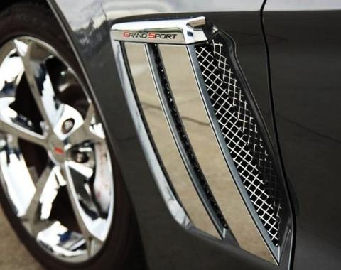 American Car Craft 2010-2013 C6 Grand Sport Corvette - Laser Mesh Side Vent Grilles 2Pc, Polished Stainless 042081
