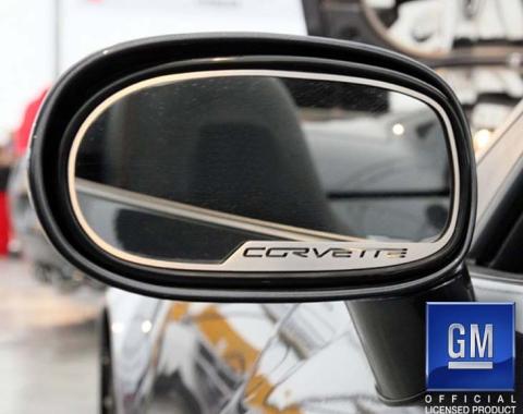 American Car Craft 2005-2013 C6 Corvette - CORVETTE Style Side View Mirror Trim 2Pc [Standard], Brushed Stainless 042086
