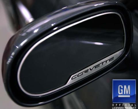 American Car Craft 2005-2013 C6 Corvette - CORVETTE Style Side View Mirror Trim 2Pc [ Auto-Dim], Brushed Stainless 042088