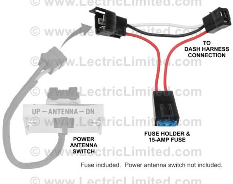 Lectric Limited 1965-1966 Chevrolet Corvette Power Antenna Fused Jumper Harness VPA6566FS