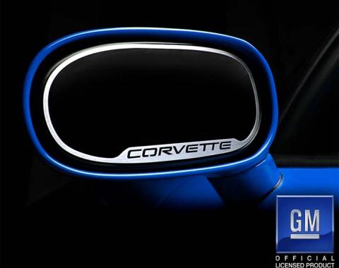 American Car Craft 1997-2004 C5/Z06 Corvette - Side View Mirror Trim with  Corvette Script 2Pc, Brushed Finish 032013
