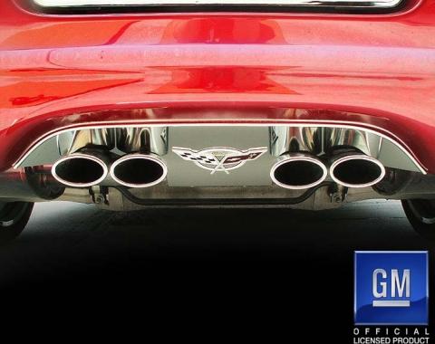 American Car Craft 1997-2004 C5/Z06 Corvette- Exhaust Filler Panel for Stock Exhaust, Anniv. Emblem, Stainless Steel 032002