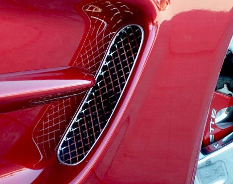 American Car Craft 1997-2004 C5/Z06 Corvette - Side Vent Grilles Laser Mesh 2Pc, Polished Finish 032021