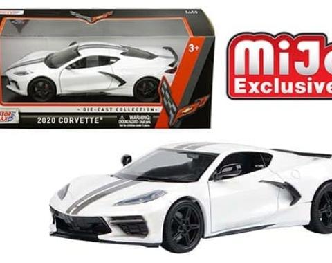 Motormax 1:24 2020 Chevrolet Corvette C8 Stingray (White with Black stripes)