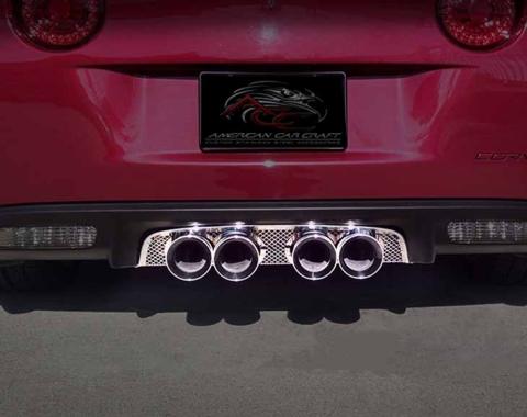 American Car Craft 2005-2013 C6 Corvette - Laser Mesh Exhaust Filler Panel, B&B Route 66 Quad 4.0 Round Tips, Stainless 042024