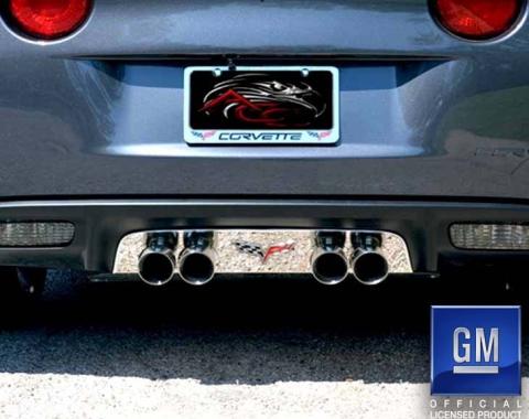 American Car Craft 2005-2013 C6 Corvette - Polished Exhaust Filler Panel with C6 Emblem, Stock, Stainless Steel 042108
