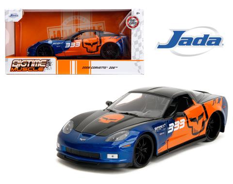 Jada 1:24 2006 Chevrolet Corvette Z06 #333 Spirit Racing – Black Blue Orange – Bigtime Muscle