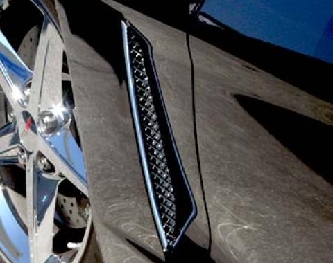 American Car Craft 2005-2013 C6 Corvette - Laser Mesh Side Vent Grilles 2Pc, Polished Stainless Steel 042053