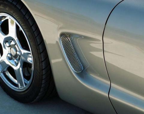 American Car Craft 1997-2004 C5/Z06 Corvette - Side Vent Grilles 2Pc, Perforated with Polished Finish 032015