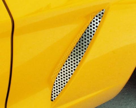 American Car Craft 2005-2013 C6 Corvette - Side Vent Grilles Perforated 2Pc, Polished Stainless Steel 042052