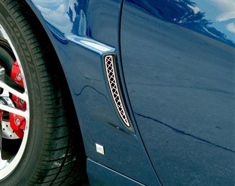 American Car Craft 2006-2013 Z06/GS/ZR1/C6 Corvette - Laser Mesh Rear Side Vent Grilles 2Pc, Polished Stainless Steel 042058
