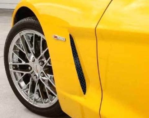 American Car Craft 2005-2013 C6 Corvette - Side Vent Grilles 2Pc, Blakk Stealth Stainless Laser Mesh 042096