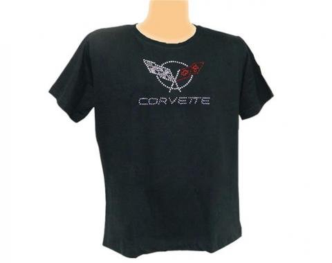 T-Shirt - Womans Black With C5 Emblem In Rhinestone