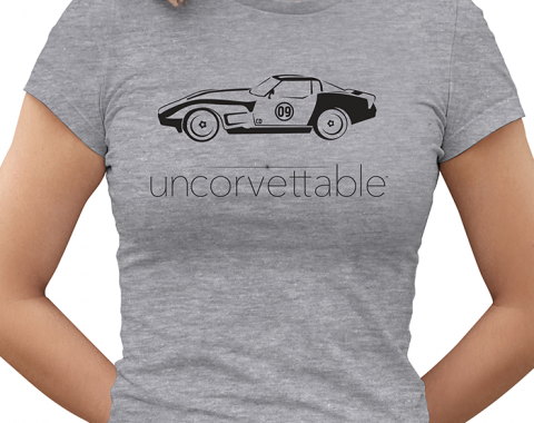 Corvette Depot "Uncorvettable" Ladies Tee, with 3rd Generation Corvette, Heather Gray
